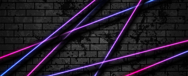 blue purple neon lines on grunge brick wall vector