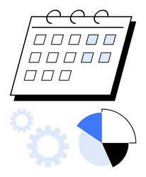 calendar with pie chart and gears representing vector image