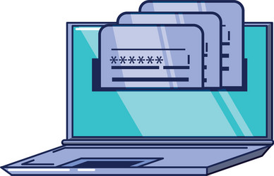 Laptop computer and document with password vector