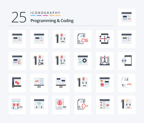 programming and coding 25 flat color icon pack vector image