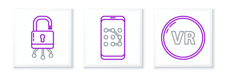 set line virtual reality lock on digital circuit vector image