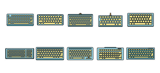 Work keyboard icons set color line vector