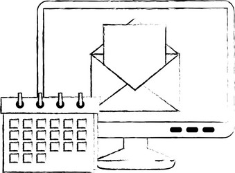 Computer with envelope mail and calendar vector