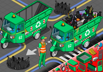isometric garbage rickshaw in front view vector image