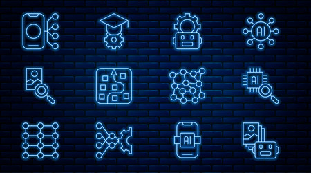 set line artificial intelligence robot processor vector image