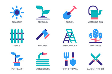 garden concept of web icons set in simple flat vector image