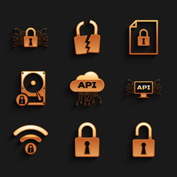Set cloud api interface lock open padlock vector