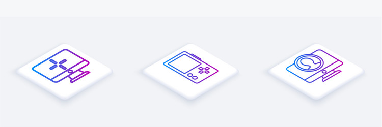 set isometric line computer monitor portable vector image