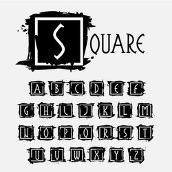 Alphabet in square frame at ink dry brush strokes vector