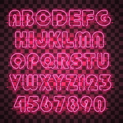 shining and glowing red neon alphabet digits vector