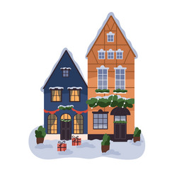 town buildings exteriors decorated with festive vector