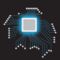 microchip processor with neon lights on the dark vector image