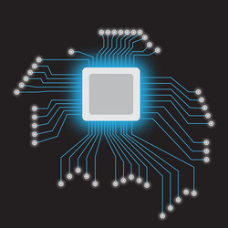 Microchip processor with neon lights on the dark vector