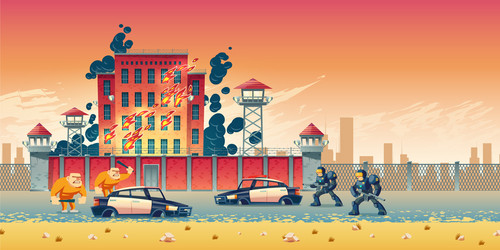 riot in city prison cartoon concept vector