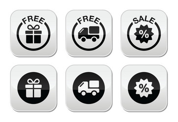 free gift delivery sale buttons set vector