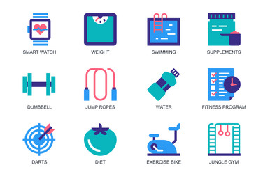 Fitness concept of web icons set in simple flat vector