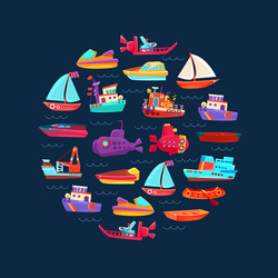 Marine Boat Pattern - Circles of Ships vector image