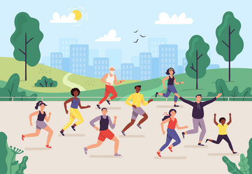 park marathon people running outdoor joggers vector