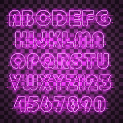 Shining and glowing red neon alphabet digits vector