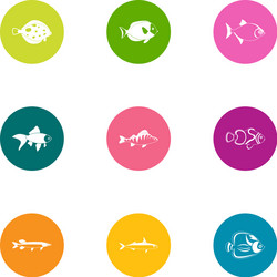 Fish entrepreneurship icons set flat style vector