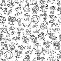 Tropical Beach Sketch Pattern Vector Image