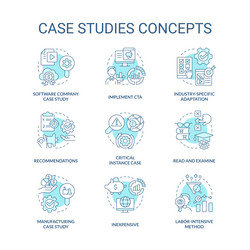 case studies turquoise concept icons set vector