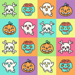 Flat linear pattern with halloween icons vector