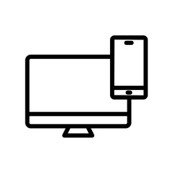 Monitor line icon with mobile phone vector