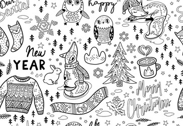 ink seamless pattern with winter objects vector image