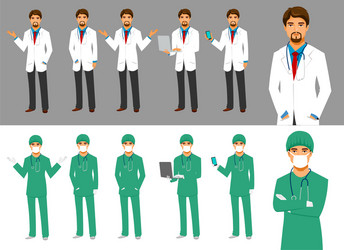 Set doctor character poses vector