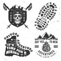 set of hiking outdoor adventure emblems Vector Image
