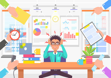 Stressful man in modern office colorful banner vector