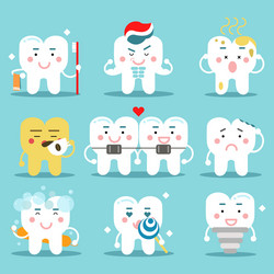Cute teeth with different emotions set for label Vector Image