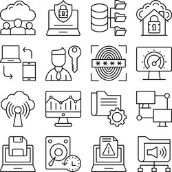 Pack computer and network linear icons vector