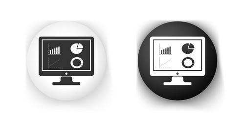 Black and white computer monitor with graph chart vector