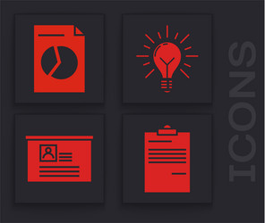 Set document with graph chart light bulb vector