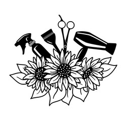 Salon Tools with Sunflower Flowers Vector Image