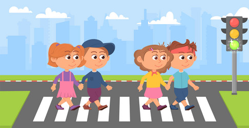 kids on crosswalk kid street crossing student vector