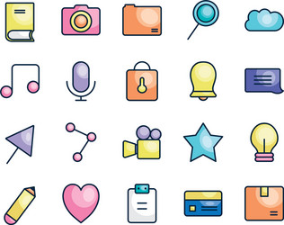 Heart and user interface icon set line color vector