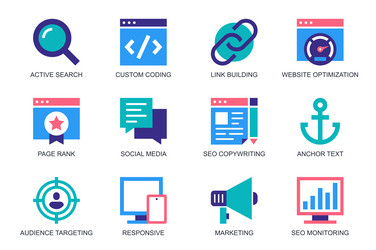 seo concept of web icons set in simple flat design vector image