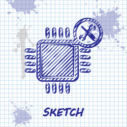 sketch line processor with screwdriver and wrench vector image