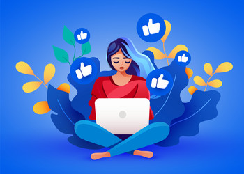 Woman sitting with laptop social media vector