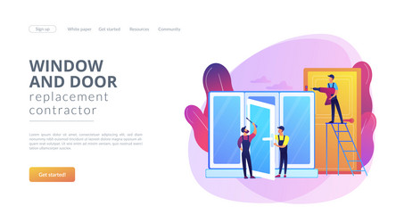 Windows and doors services concept landing page vector