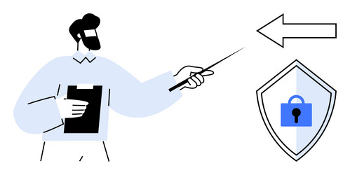 man pointing to security shield with lock symbol vector image