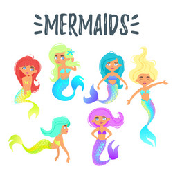 Adorable Mermaid Character Set vector