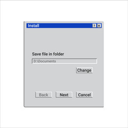 old installation program window with path of file vector image