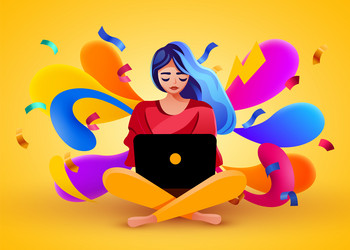 Woman sitting with laptop home office concept vector