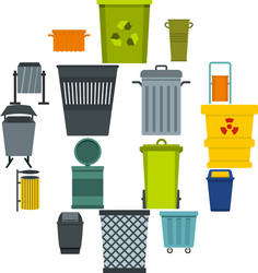 garbage container icons set in flat style vector image