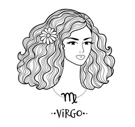 virgo zodiac sign line art female face portrait Vector Image
