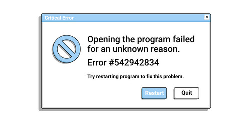 critical error message on desktop screen warning vector image